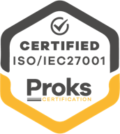 Siegel: ISO/IEC 27001 zertifiziert, ausgestellt von Proks Certification