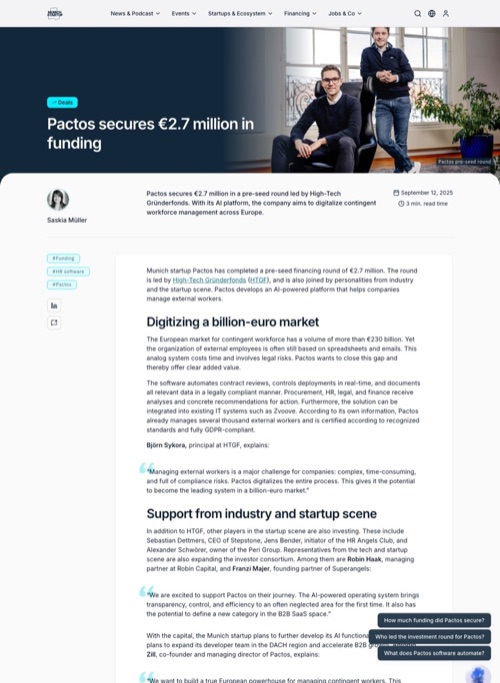 Munich Startup: Pactos secures €2.7 million in funding