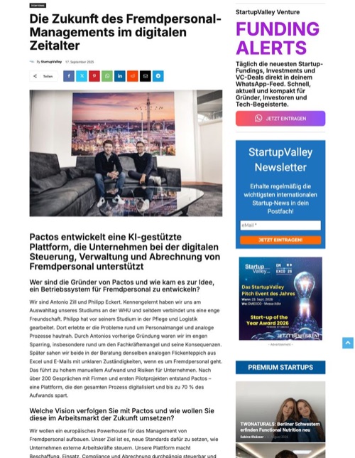 StartupValley: Pactos – Fremdpersonal digital steuern für Unternehmen